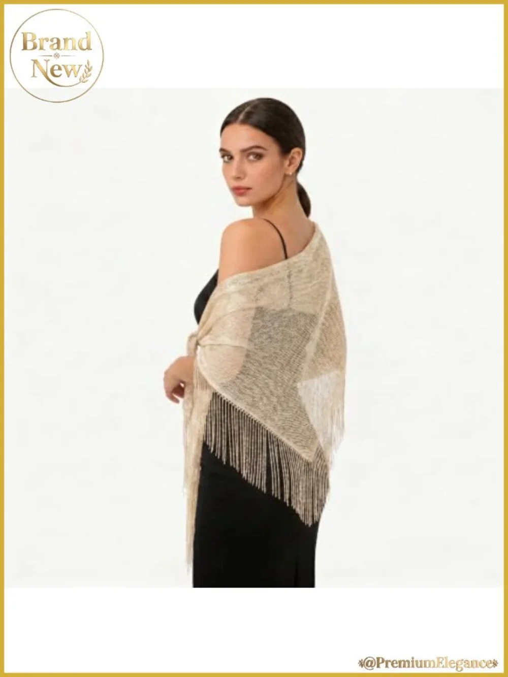 Metallic Shimmer Triangular Tassel Shawl Wrap for Evening Dresses
